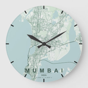 Mumbai Indien Stadtplan Minimal Große Wanduhr