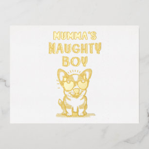 Mummas unartiger Junge Hund Geschenk am Muttertag Folie Einladungspostkarte