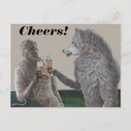 Mummy and Werewolf Drinks Fantasy Art Postkarte
