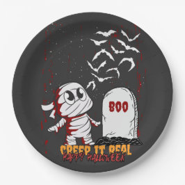 Mummy at Grave Boo Halloween Pappteller