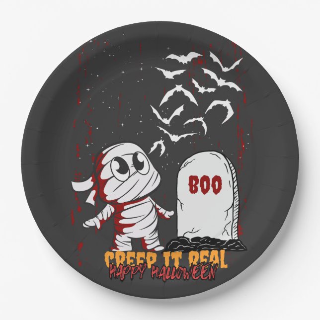 Mummy at Grave Boo Halloween Pappteller (Vorderseite)