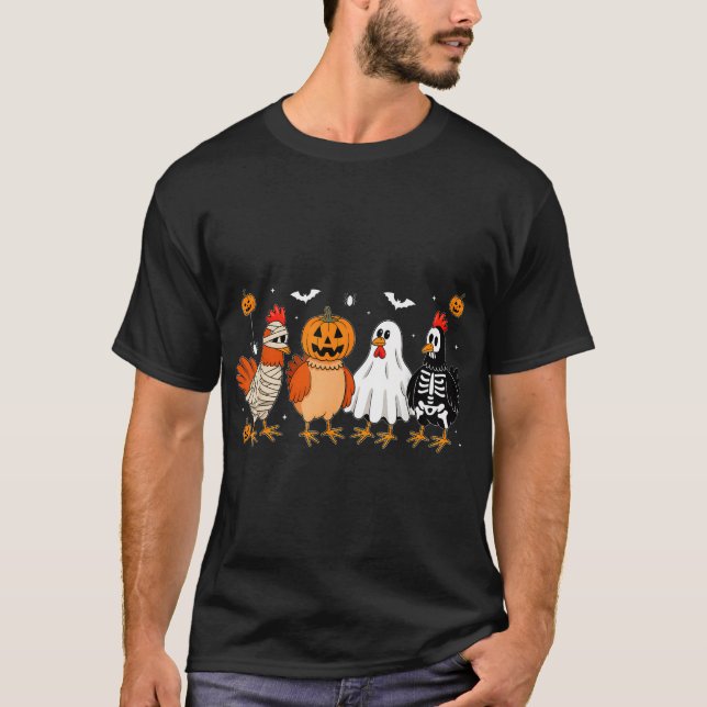 Mummy Chicken Skeleton Ghost Pumpkin Halloween T-Shirt (Vorderseite)