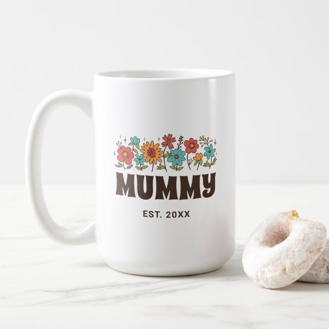 Mummy Groovy Blume Vintager Muttertag Kaffeetasse (Mit Donut)