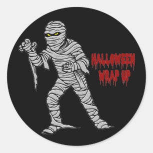 Mummy Halloween Wrap Up Runder Aufkleber