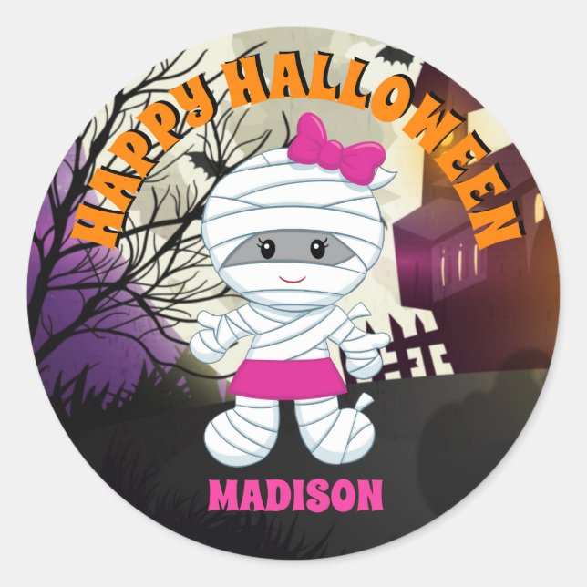 Mummy Happy Halloween Stickers Kinder Personalisie (Vorderseite)