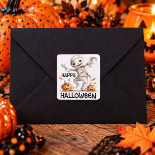 Mummy Moves – Ein Halloween-Gruß in Bandagen Quadratischer Aufkleber