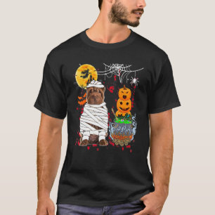 Mummy Shar Pei Hund Halloween Hund Gruselige Kürbi T-Shirt