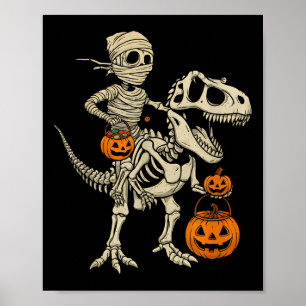 Mummy Skelett Riding Dinosaur T Rex Kinder Jungen  Poster