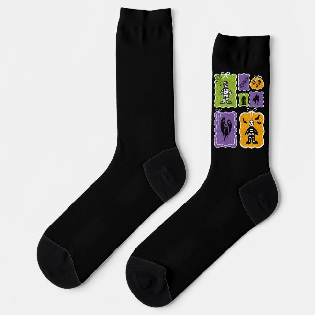 Mummy und Skelett der niedlichen Halloween-Charakt Socken (Linkes Detail)