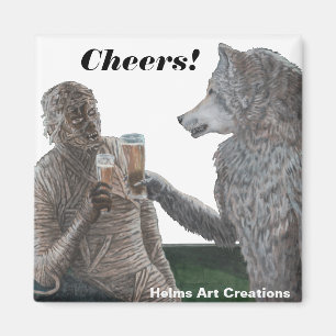 Mummy und Werewolf trinken Bier Cheers! Magnet