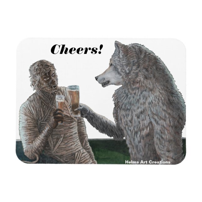 Mummy und Werewolf trinken Bier Fantasy Magnet (Horizontal)