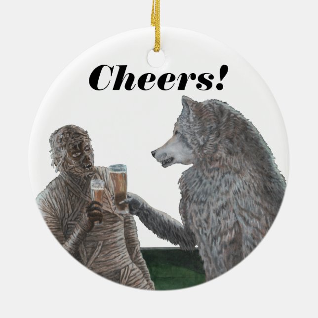 Mummy und Werewolf trinken Bierfantasie Ornament (Hinten)