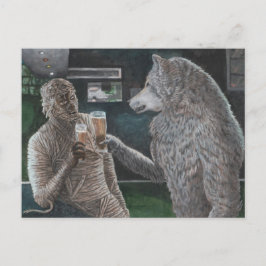 Mummy und Werewolf trinken Bierfantasiekarte Postkarte