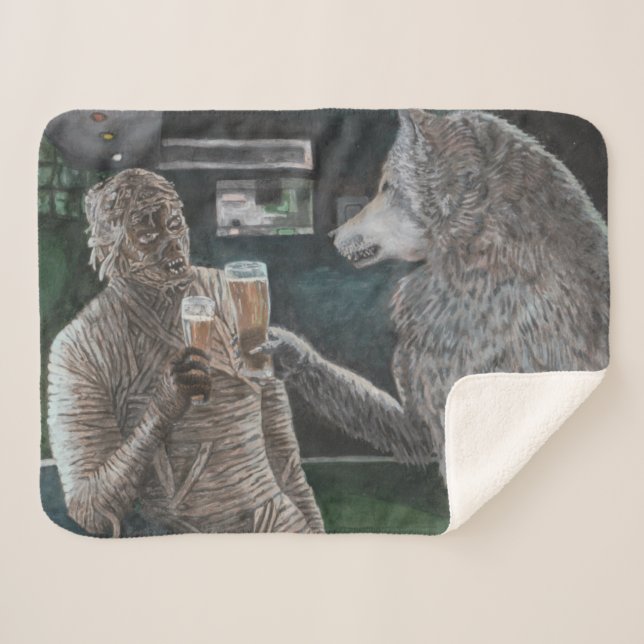 Mummy Werewolf Drinks Fantasy Art Sherpa Blanket Sherpadecke (Vorderseite (Horizontal))