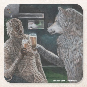 Mummy & Werewolf Happy Hour Fantasy Paper Unterset Rechteckiger Pappuntersetzer