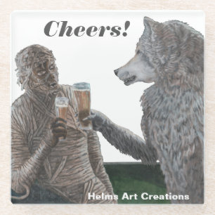 Mummy & Werewolf trinken Bier Art Glass Untersetze Glasuntersetzer