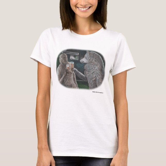 Mummy & Werewolf trinken Bierfantasy Art T - Shirt (Vorderseite)