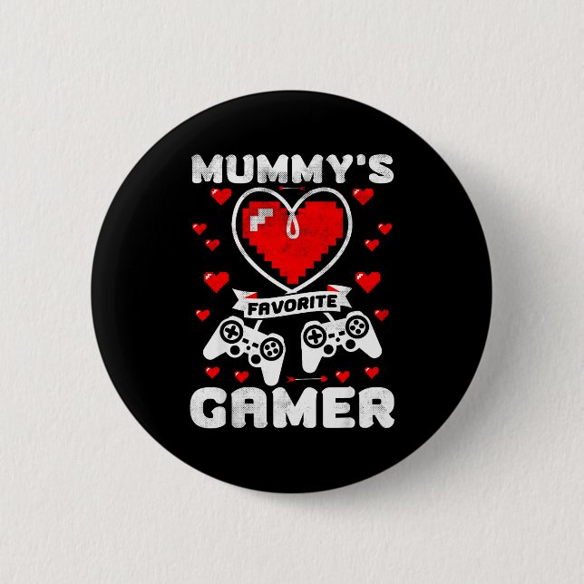 Mummy's Favorite Gamer Funny Boys Kids Valentine's Button (Vorderseite)
