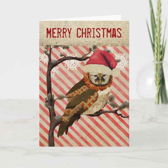Mums Owl Strickte Weihnachtskarte Feiertagskarte (Vorderseite)