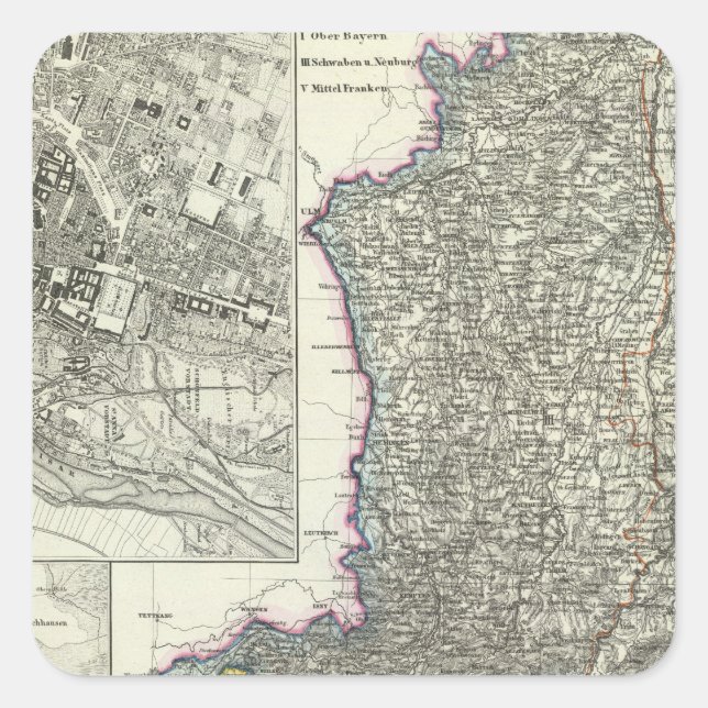München, Augsburg, Bayern Quadratischer Aufkleber (Vorderseite)