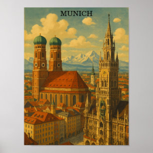 München Bayern Deutschland Vintage Travel Poster