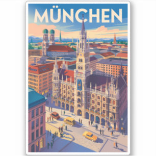 München Deutschland Illustration Reise Kunst Vinta Aufkleber