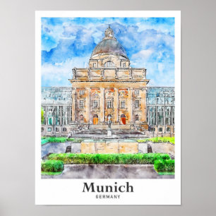 München Deutschland Reisen Wasserfarbenhandzeichnu Poster