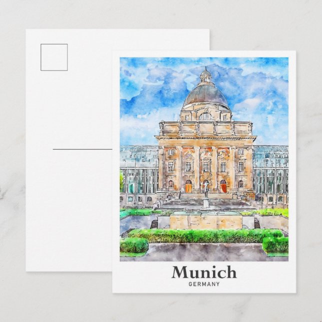 München Deutschland Reisen Wasserfarbenhandzeichnu Postkarte (Vorne/Hinten)