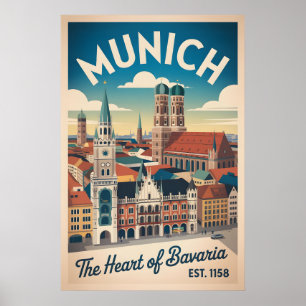 München Deutschland Retro-Silhouette Stadtansicht Poster