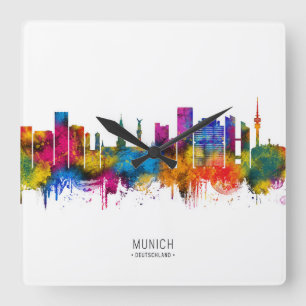 München Deutschland Skyline Quadratische Wanduhr