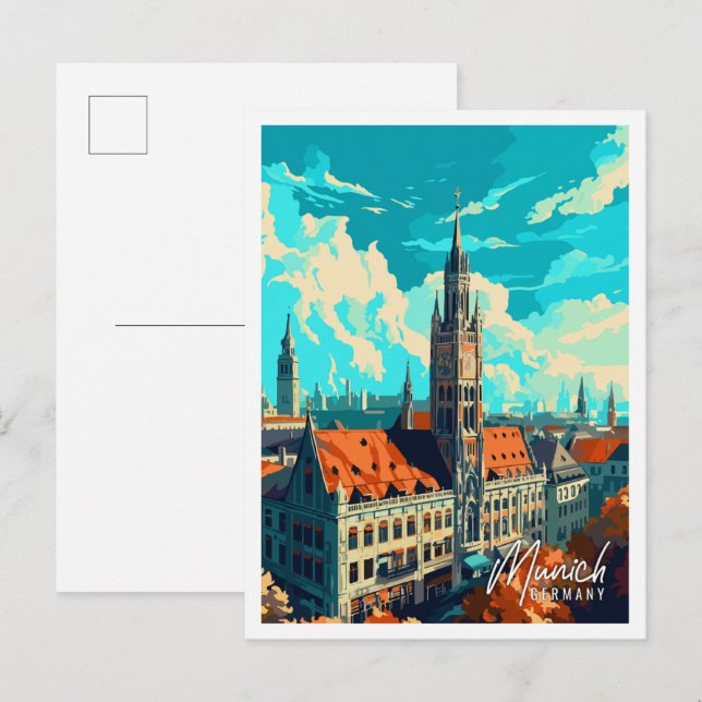 München Deutschland Vintage-Illustration Postkarte (Vorne/Hinten)