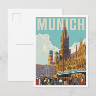München Deutschland Vintage Kunst Reise Postkarte
