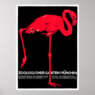 München-Zoo-Garten-Flamingo-Reise-Kunst Poster