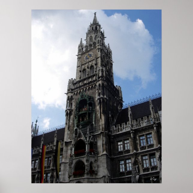 Münchener Uhrturm Marienplatz, S Cyr Poster (Vorne)