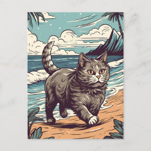 Munchkin-Cat an einem tropischen Strand bei Sonnen Postkarte