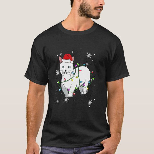 Munchkin Cat Christmas Lights Christmas Cat Santa T-Shirt (Vorderseite)