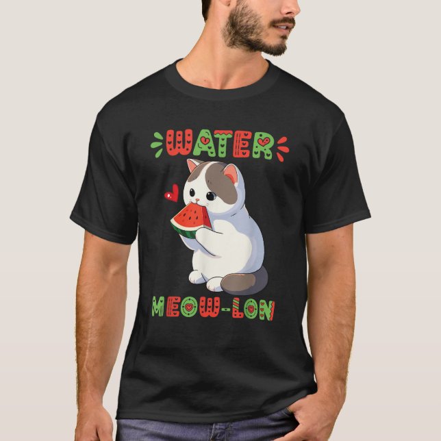 Munchkin Cat Eating Watermelon Summer Vibes Waters T-Shirt (Vorderseite)
