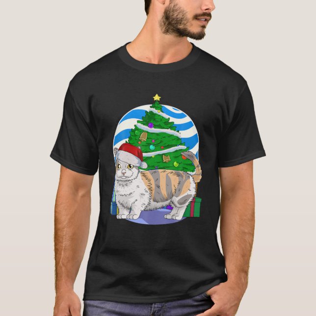 Munchkin Cat Niedlich Santa Christmas Tree Decke T-Shirt (Vorderseite)