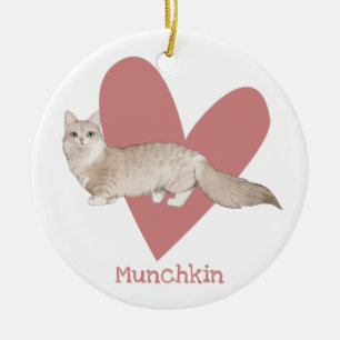 Munchkin Cat Watercolor Kitty Pink Herz Keramik Ornament