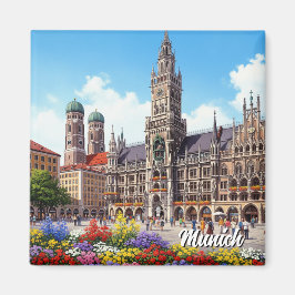 Münchner Marienplatz Deutschland Blumen Magnet