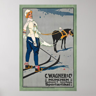 Münchner Skifahren in Deutschland Vintage-Skiplaka Poster