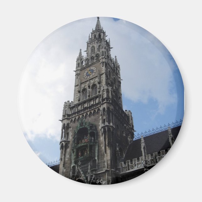 Münchner Uhrenturm Marienplatz Magnet (Vorne)