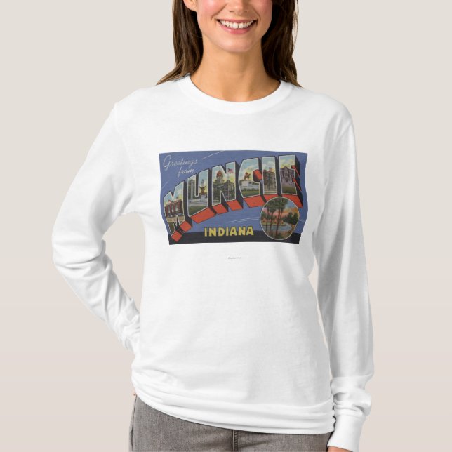 Muncie, Indiana - große Buchstabe-Szenen T-Shirt (Vorderseite)