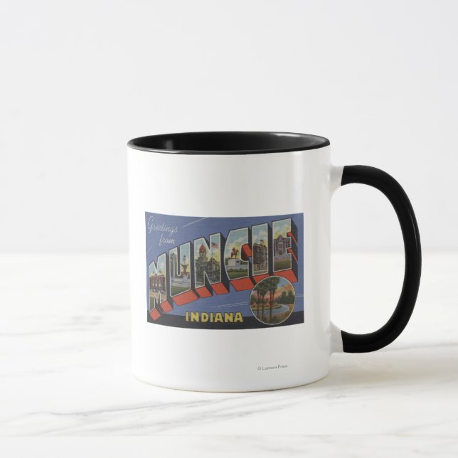 Muncie, Indiana - Große Buchstabenszenen Tasse (Rechts)