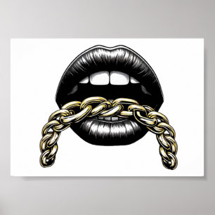 Mund-Lippen-Frauen mit der Illustration der Goldke Poster