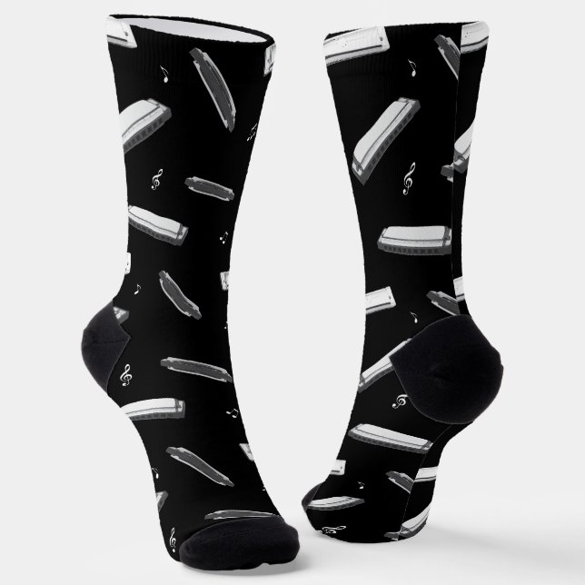 Mundharmonika Muster auf Schwarz Socken (Gewinkelt)