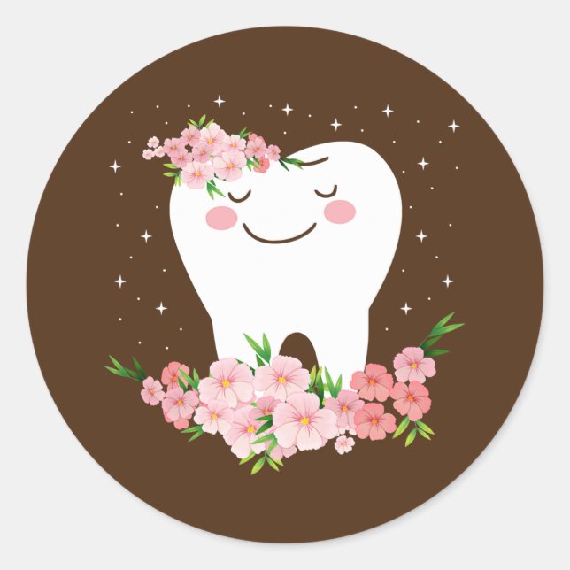 Mundhygiene-Tooth-Blume Funny Dental Runder Aufkleber (Vorderseite)