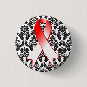 Mundkrebs-Damast-rotes und weißes Band Button