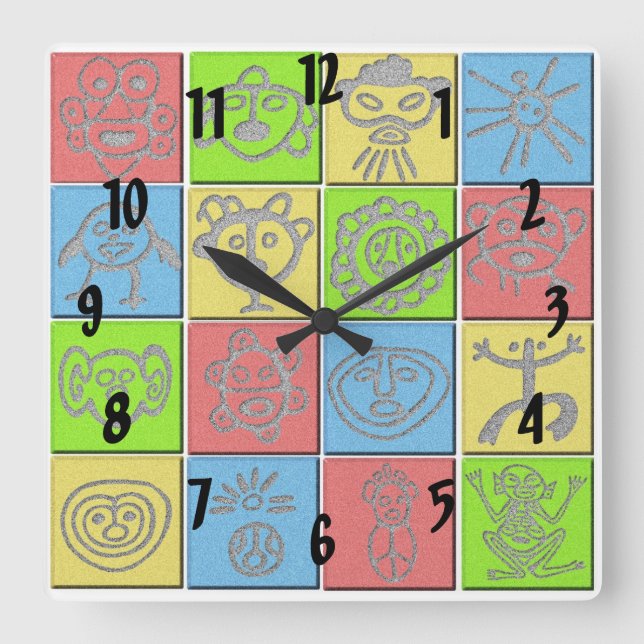 Mundo Taino Quadratische Wanduhr (Vorderseite)