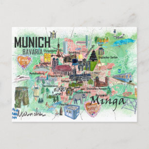 Munich Bavière Allemagne Illustré Carte de Voyage